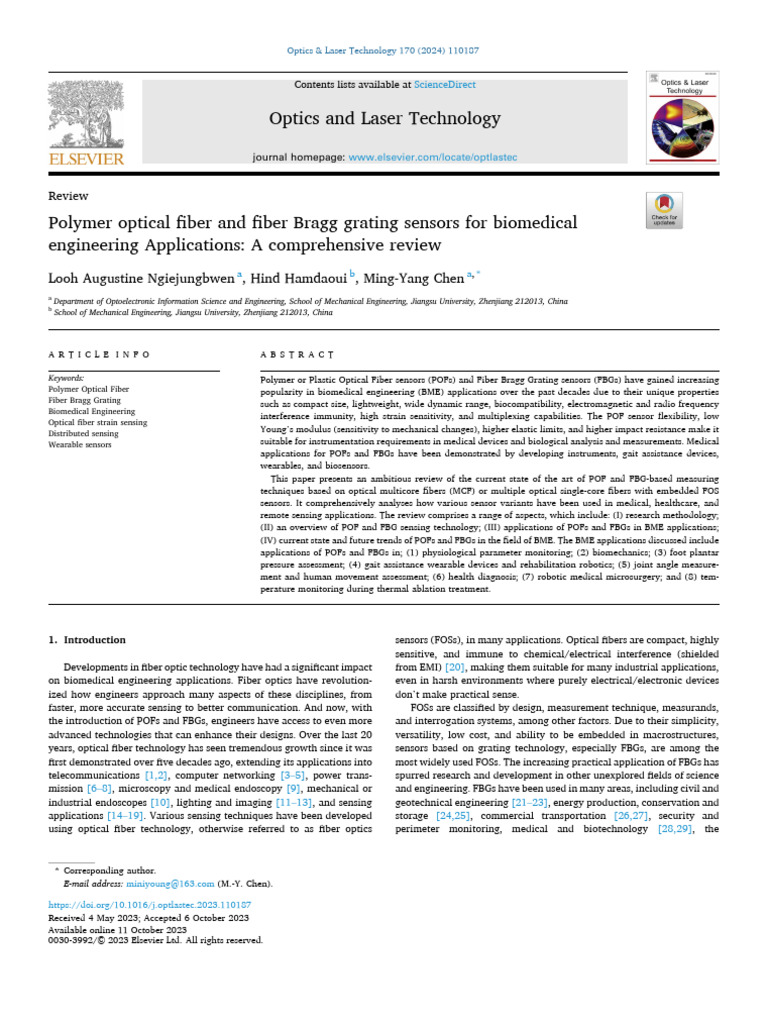 Polymer Optical Fiber Sensors in BME | PDF | Optical Fiber | Interferometry