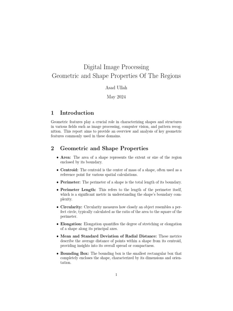 Digital Image Processing Geometric and Shape Properties of The Regions ...