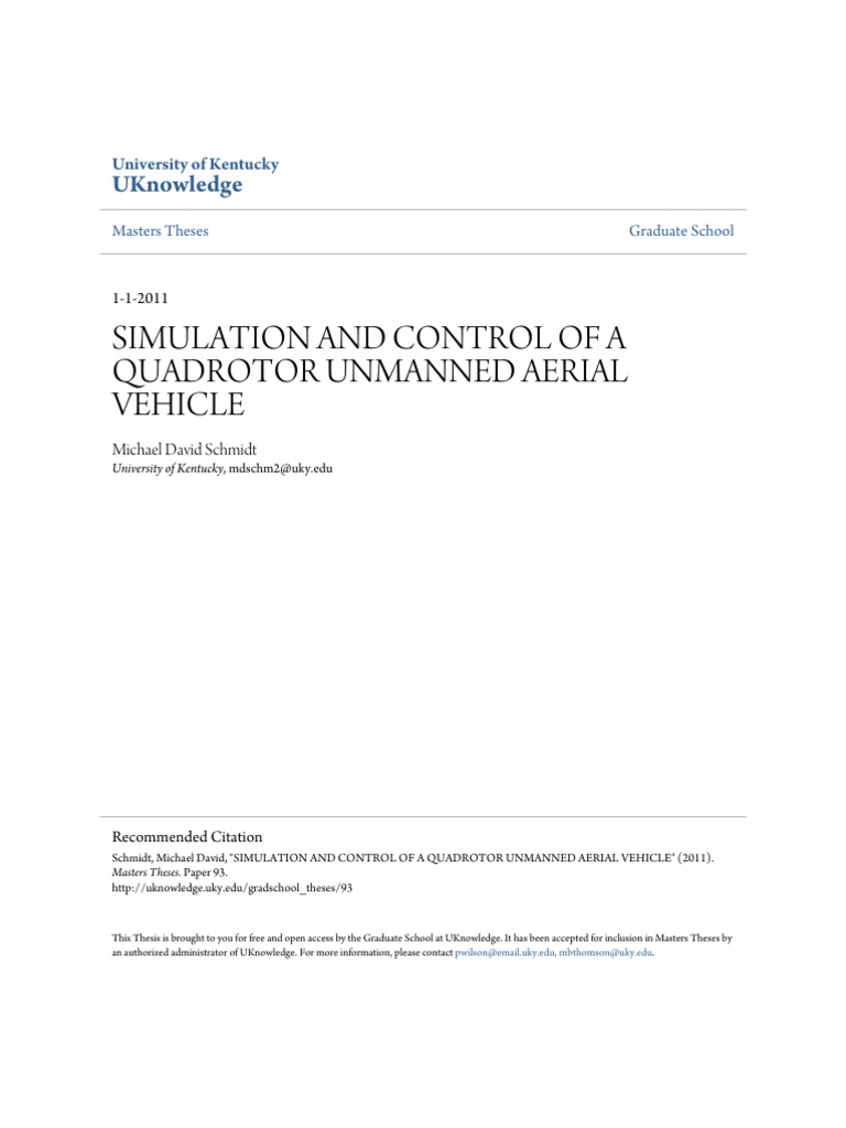 Simulation and Control of A Quadrotor Unmanned Aerial Vehicle | PDF
