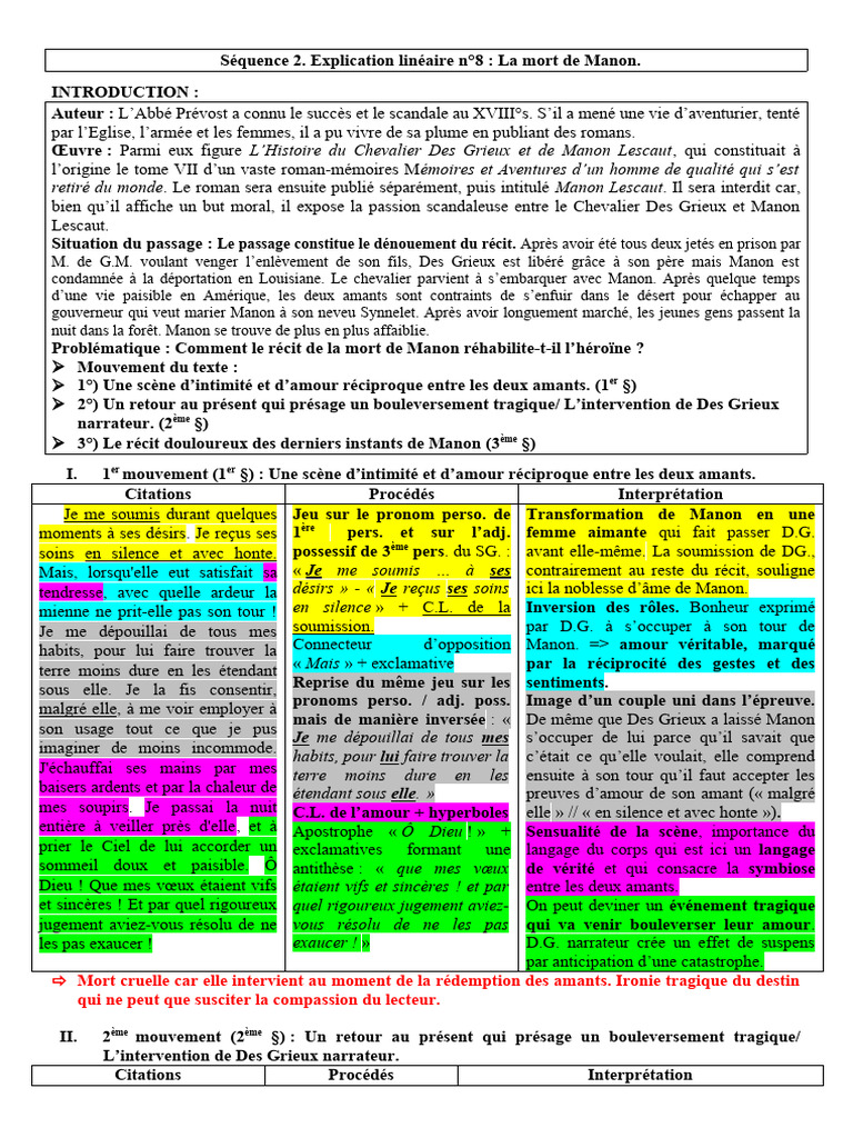 Explication Linéaire N°8 | PDF