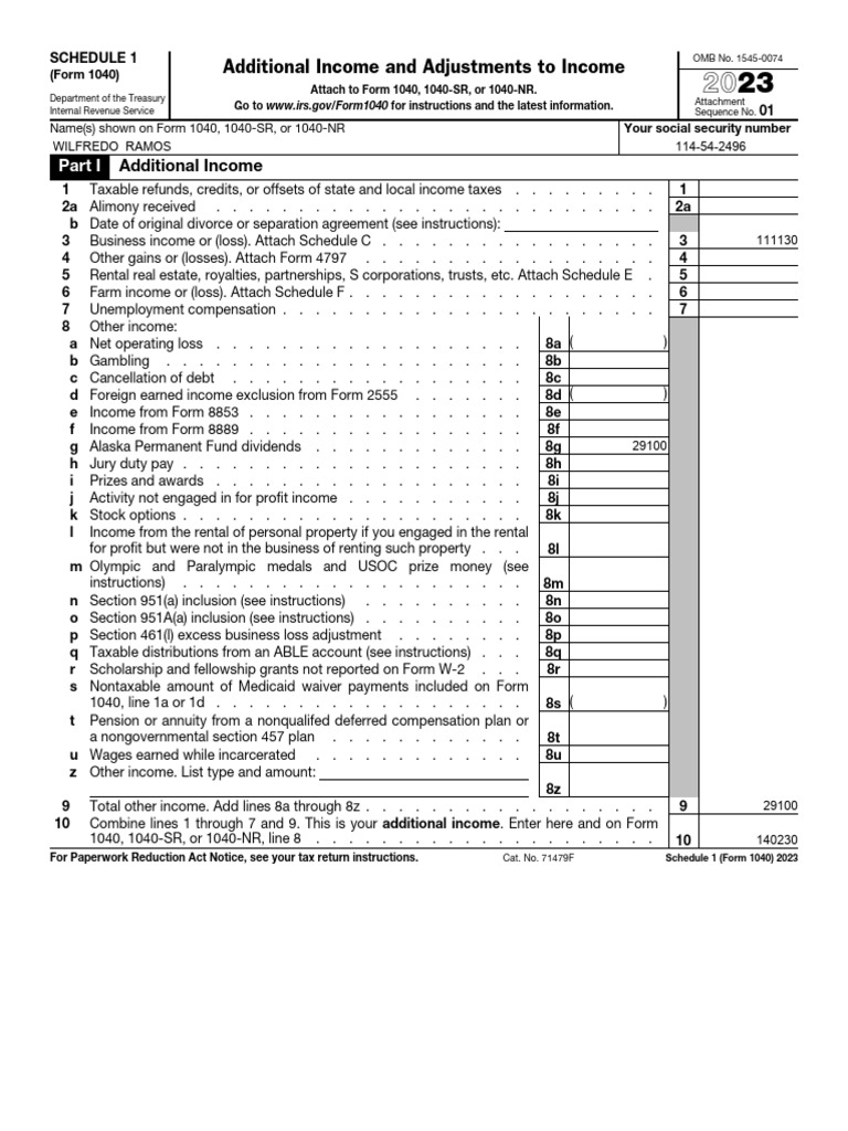 2023 schedule 1 form 1040 additional income and pdf irs tax