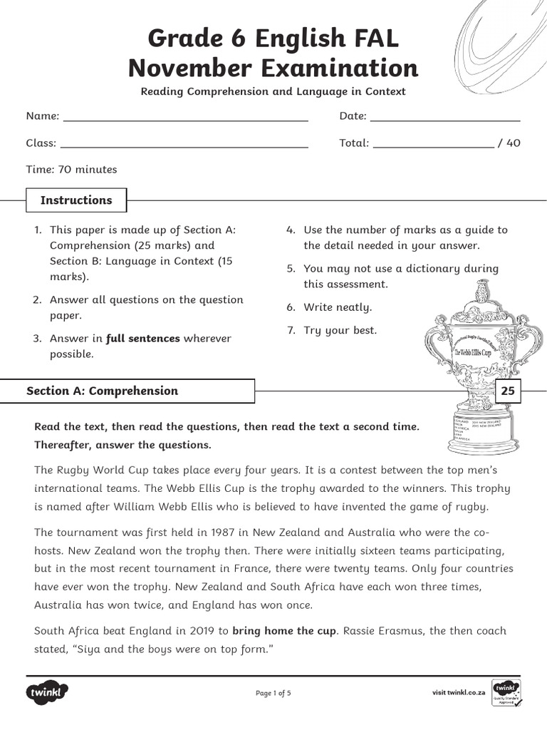 GRADE 6 ENGLISH FAL SUMMARY intelligence overview