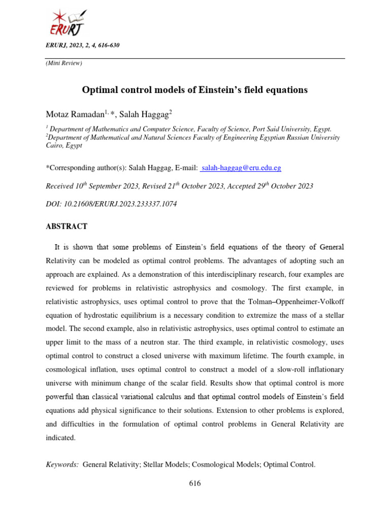 Optimal Control in Einstein's Equations | PDF | Optimal Control ...