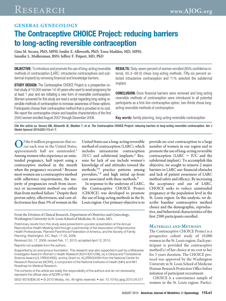 Contraceptive_CHOICE_project_Secura | PDF | Birth Control | Public Health