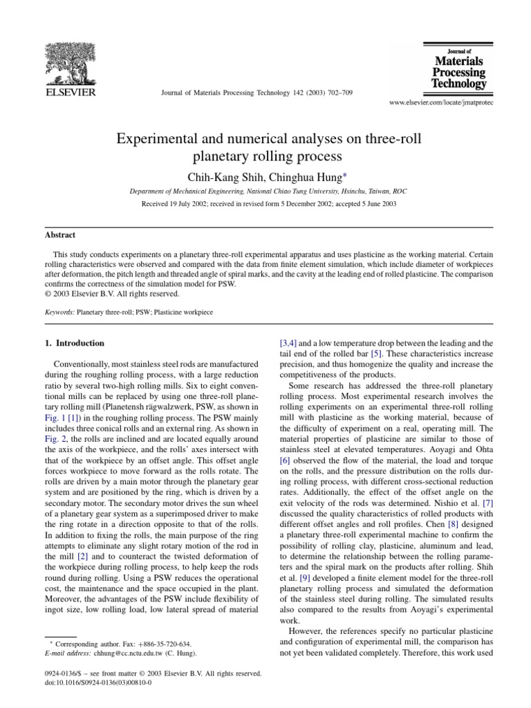Experimental and Numerical Analyses On Three-Roll | PDF | Rolling ...