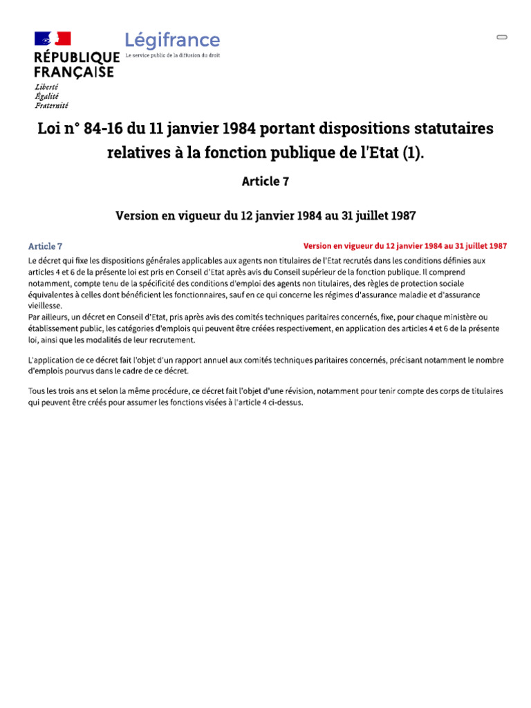 Article 7 - Loi N° 84-16 Du 11 Janvier .. | PDF