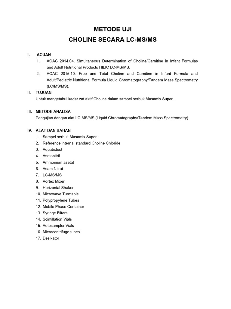 Uji Kadar Choline dengan LC-MS/MS | PDF