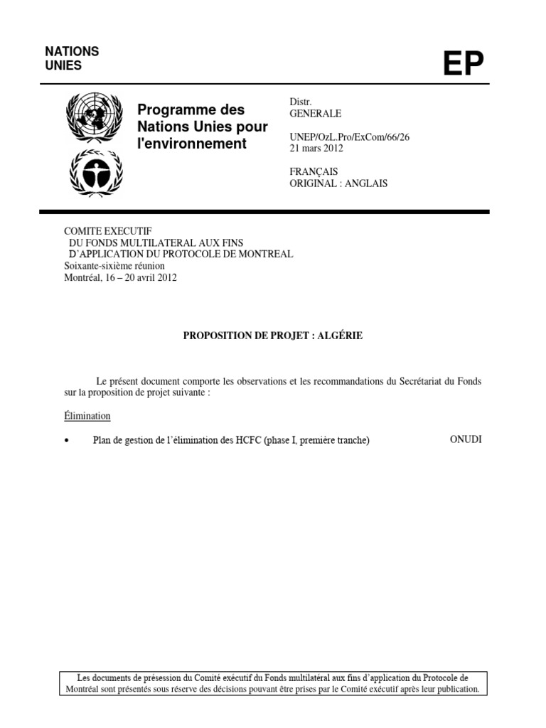 Plan de gestion HCFC en Algérie | PDF | Climatisation | Dioxyde de carbone