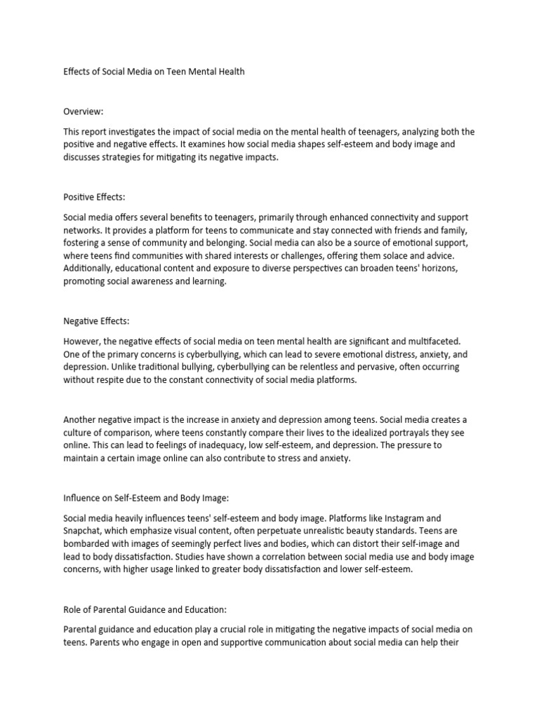 Effects of Social Media On Teen Mental Health | PDF | Social Media ...