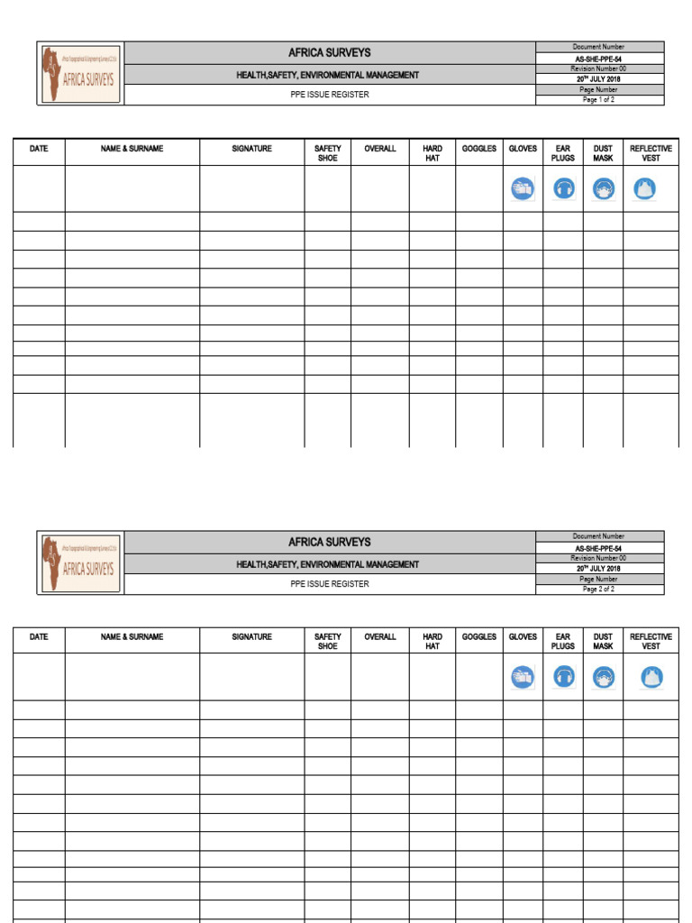 ASSHEPPE54 PPE Issue List Download Free PDF Personal Protective