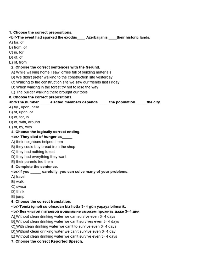 English Grammar Exercises and Answers | PDF | Sentence (Linguistics ...