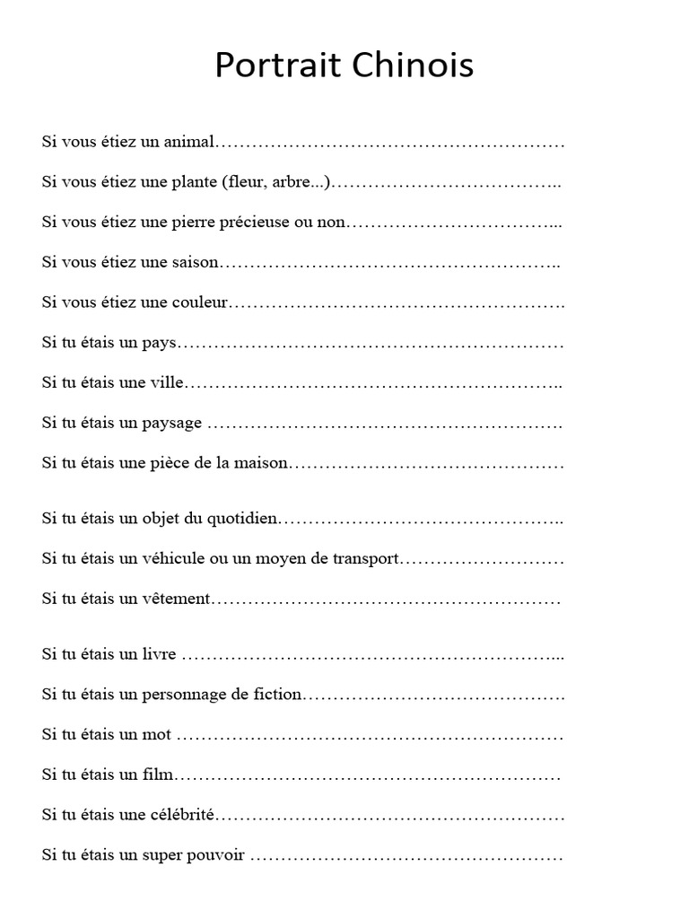 Questionnaire Portrait Chinois | PDF