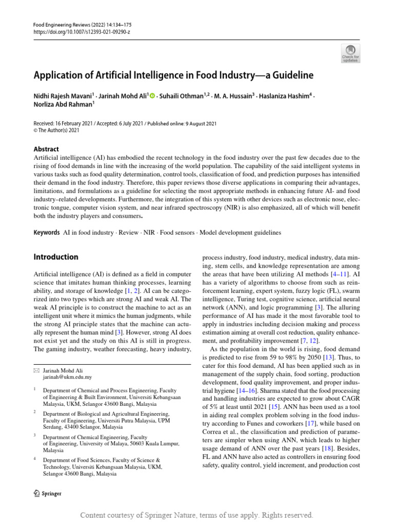 AI Applications in the Food Industry | PDF | Machine Learning ...
