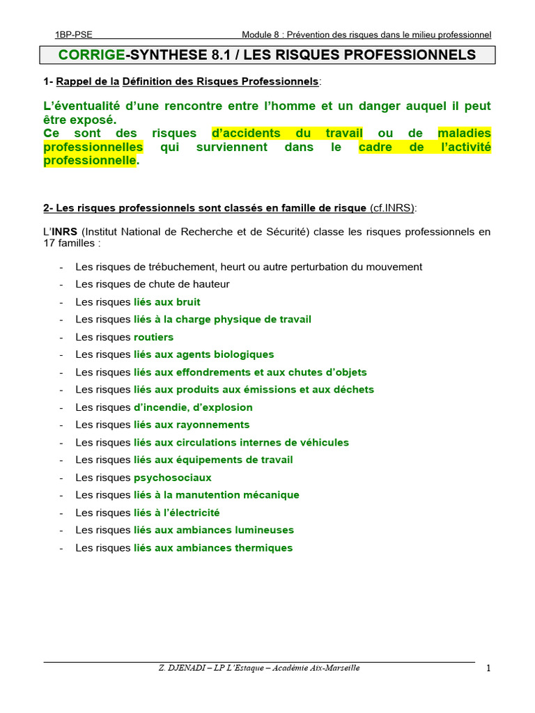 Gestion des Risques Professionnels INRS | PDF | Risque | Gestion des ...