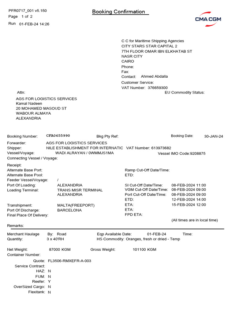 Bkgconf Cfa0655990 | PDF | Cargo | Bill Of Lading