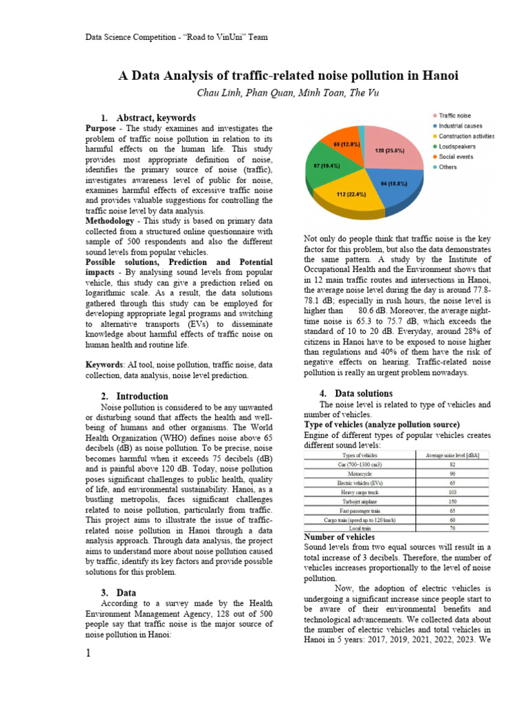 Traffic Noise Pollution in Hanoi Analysis | PDF | Electric Vehicle ...
