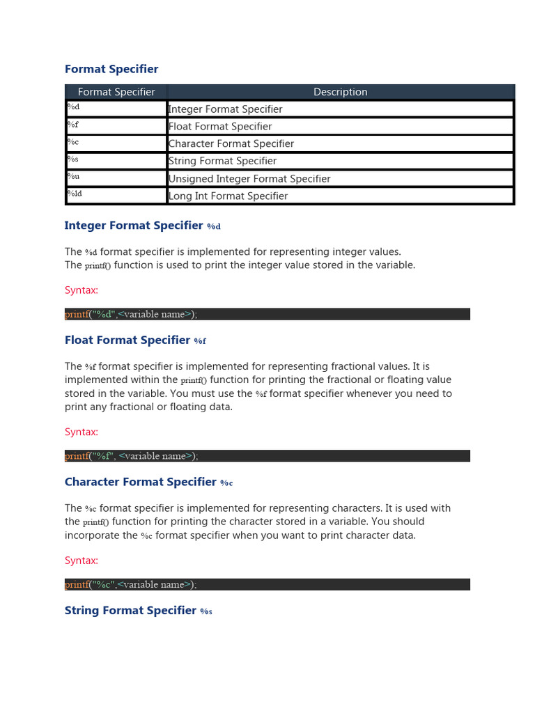 Format Specifier | PDF