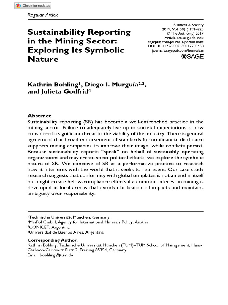 Symbolic Nature of Mining Sustainability Reporting | PDF | Mining ...