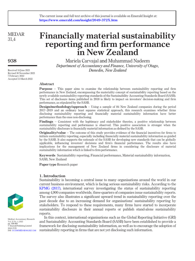 Impact of Sustainability Reporting on NZ Firms | PDF | Sustainability ...