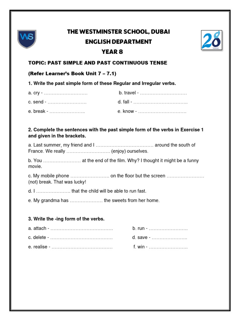 Past Simple & Continuous Exercises | PDF | Linguistic Morphology | Grammar