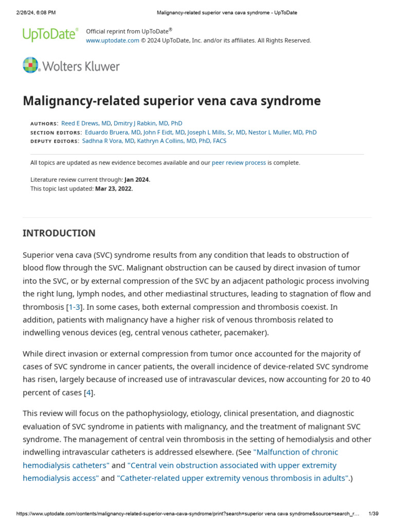 Malignancy Related Superior Vena Cava Syndrome Uptodate Download Free