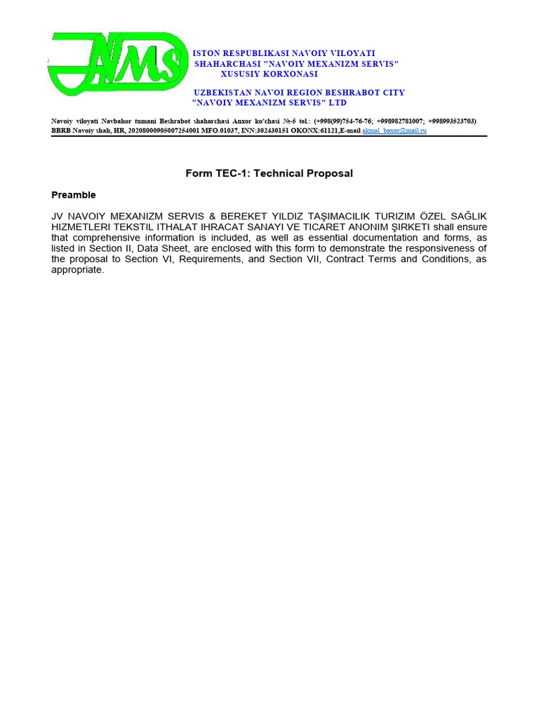 V - Forms - TEC-1 Technical Proposal (W) - HWWP-8 | PDF | Sewage ...