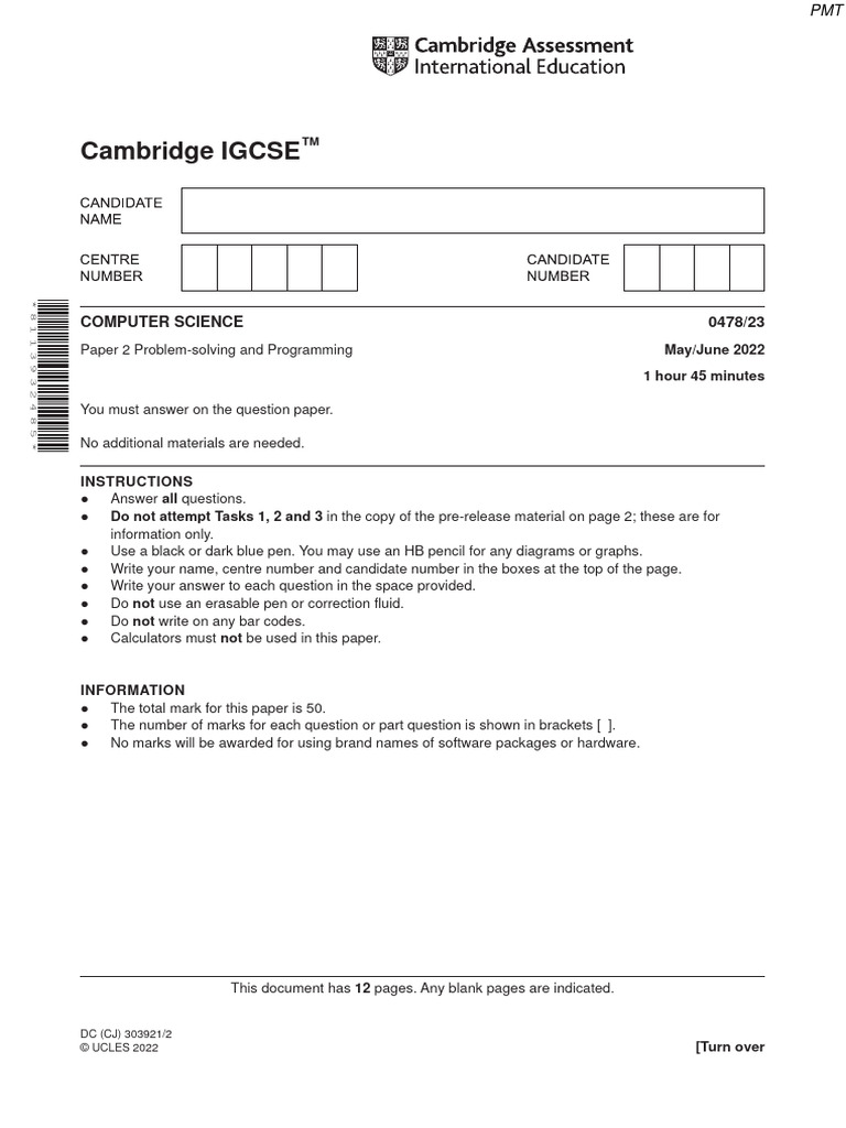 June 2022 (v3) QP - Paper 2 CAIE Computer Science GCSE | PDF ...