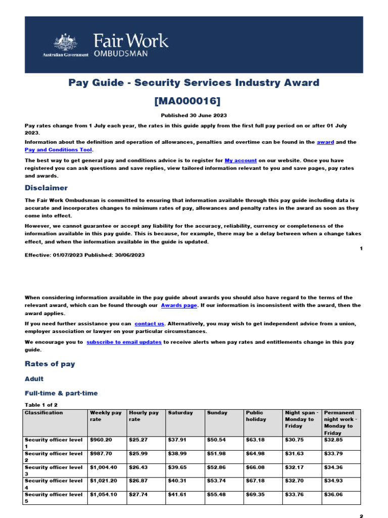 2023 Security Services Pay Guide | PDF | Overtime | Business