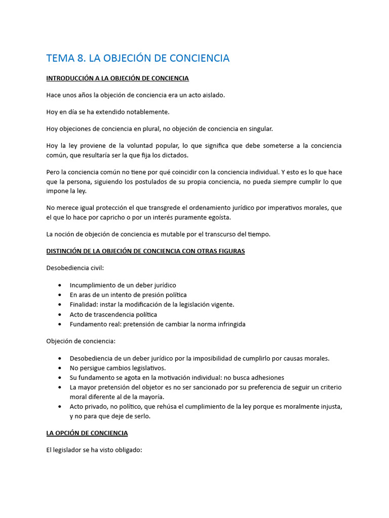 Objeción de Conciencia: Marco Legal y Tipos PDF Objetor de