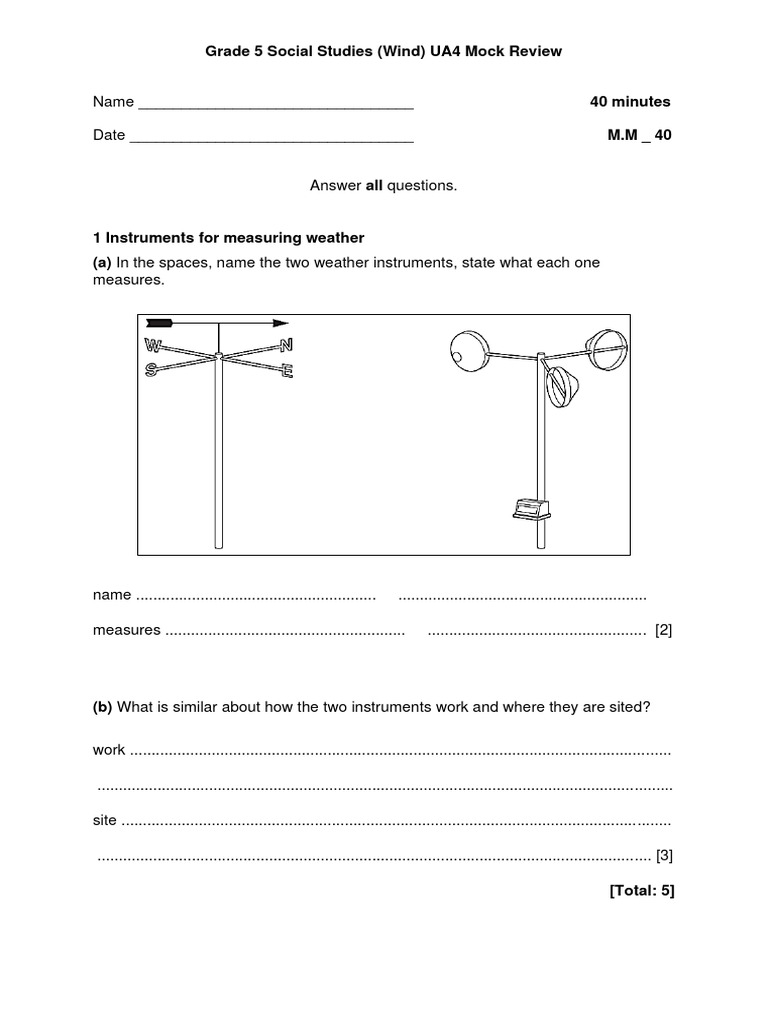 Grade 5 Social Studies (Wind) UA4 Mock Review QP. | PDF | Wound ...