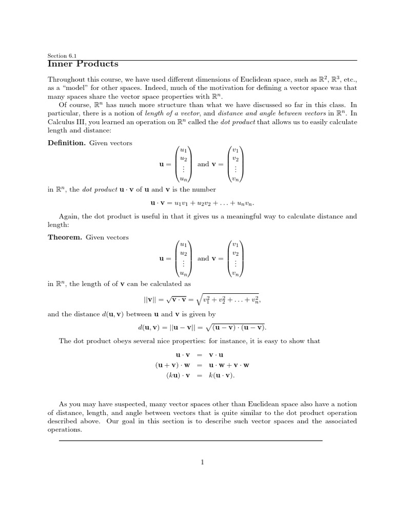 Inner Products and Vector Spaces | PDF | Mathematics | Algebra