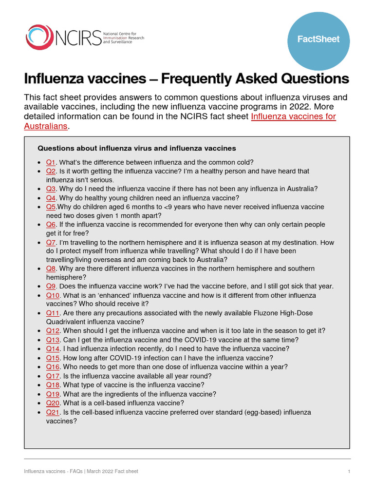 Influenza Vaccine FAQs: 2022 Guide | PDF | Influenza | Immunology