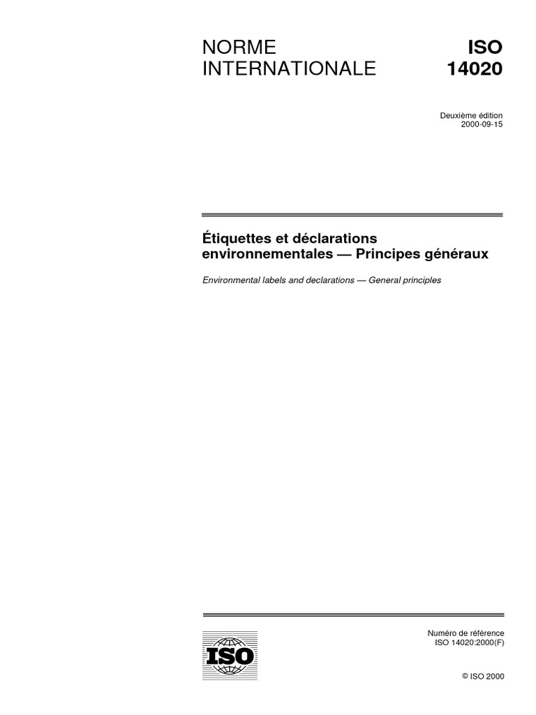 Iso 14020 | PDF | Analyse du cycle de vie | Organisation internationale ...