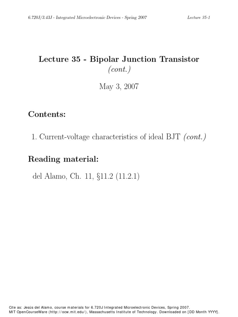 BJT Operation and Characteristics Overview | PDF | Bipolar Junction ...
