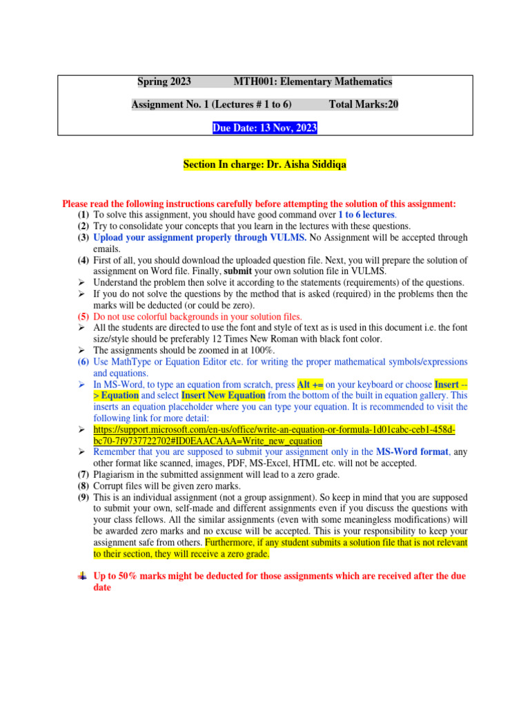 MTH001 Spring 2023 Assignment Guidelines | PDF | Equations | Argument