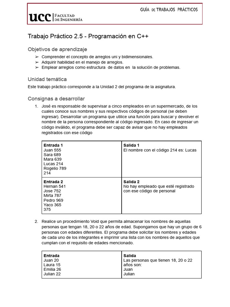 Ejercicios de Programación en C++ con Arreglos | PDF | Matriz ...