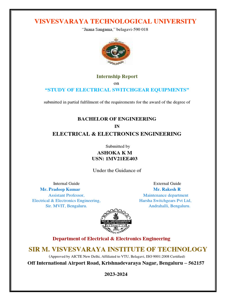 Electrical Switchgear Internship Report | PDF | Electrical Engineering ...