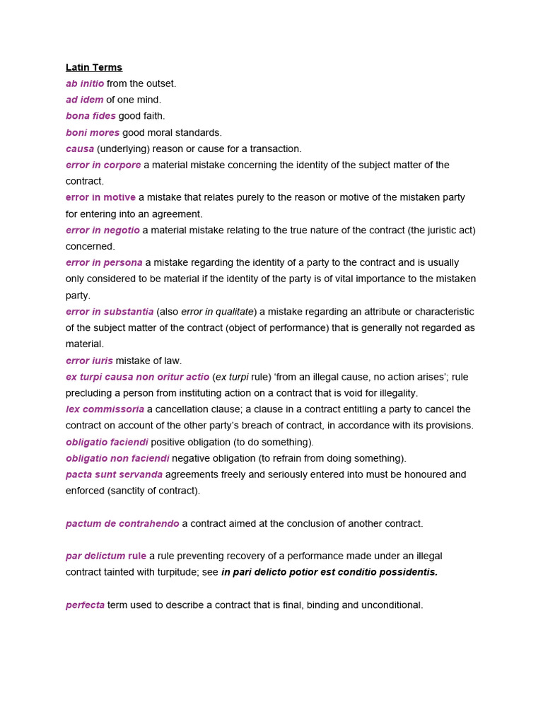 Latin Terms | Download Free PDF | Law Of Obligations | Civil Law (Legal ...