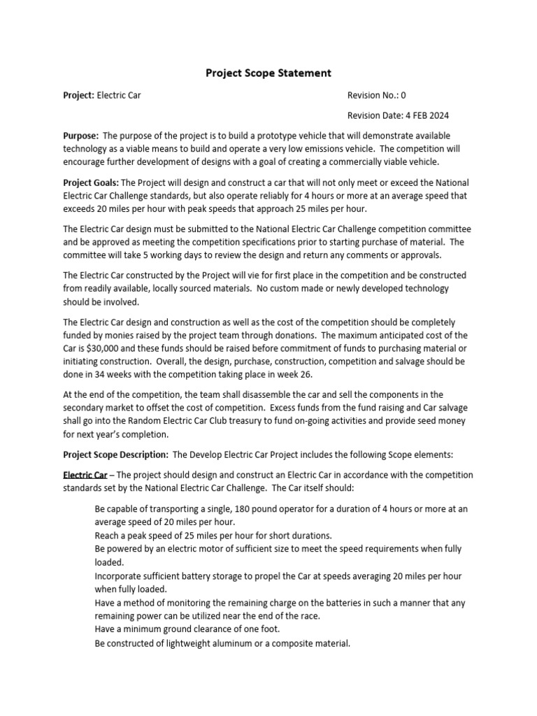 Electric Car Project Scope Statement | PDF | Electric Car | Economies