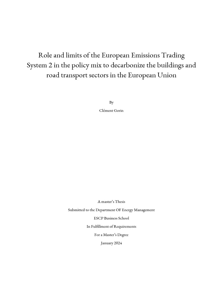 Role and Limits of The Emissions Trading Scheme 2 in The Policy Mix To ...