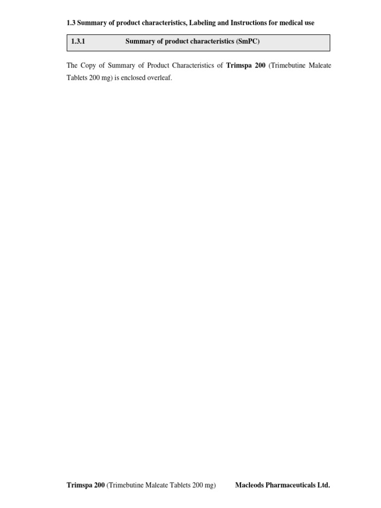 Trimspa 200 SPC Overview | PDF | Breast Milk | Tablet (Pharmacy)