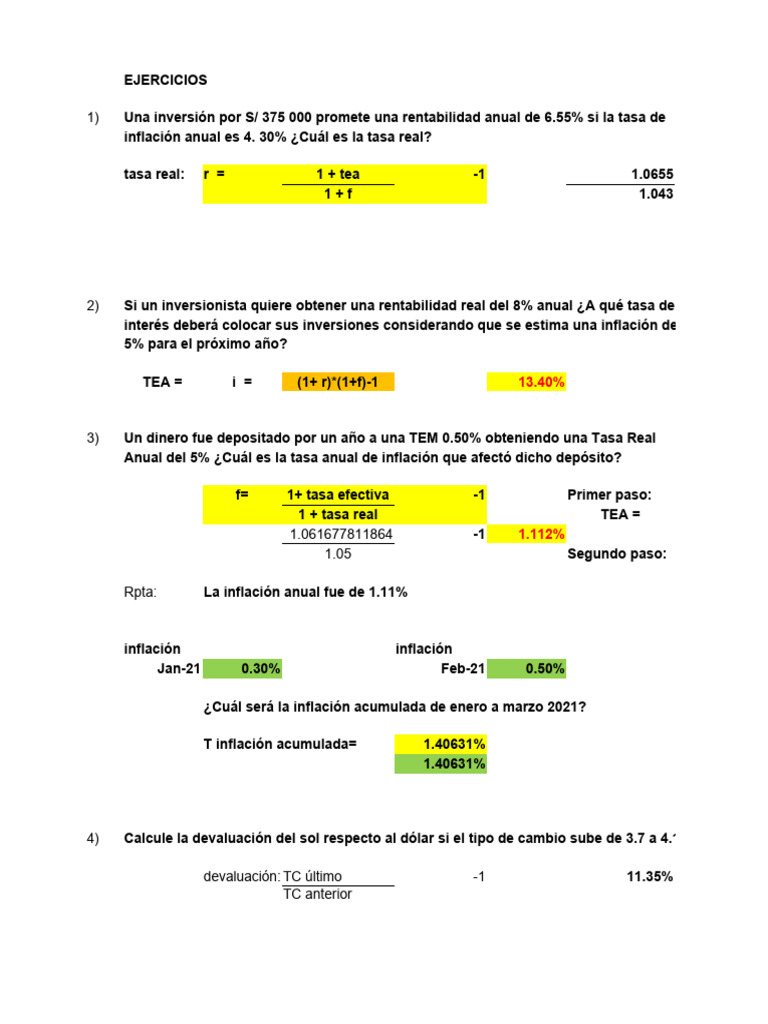 Ejercicios de Devaluación e Inflación | PDF | Inflación | Interés