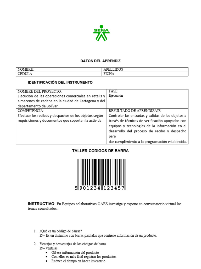 Taller Codigos de Barra | PDF | Código de barras | Código Universal de ...