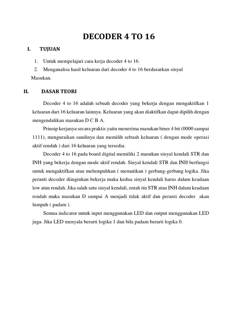 Cara Kerja Decoder 4 to 16 | PDF