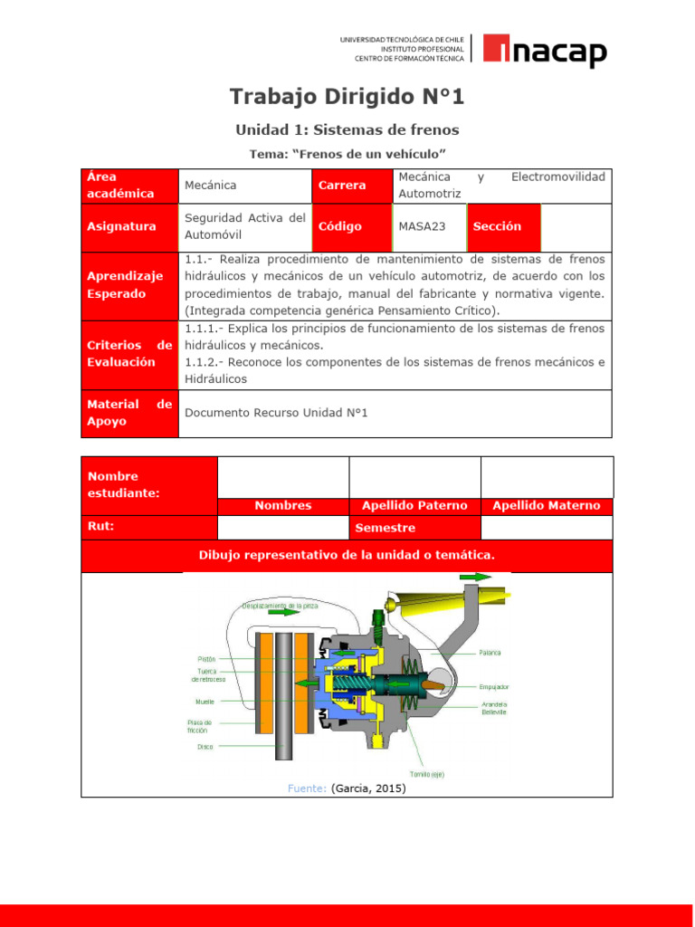 Guia Desarrollo N1 Sistemas De Freno Pdf Ingeniería De Transporte