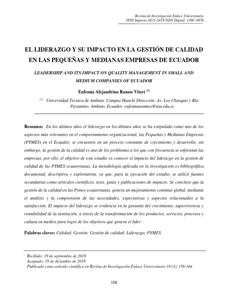 Impacto del Liderazgo en PYMES de Ecuador | PDF | Calidad (comercial ...