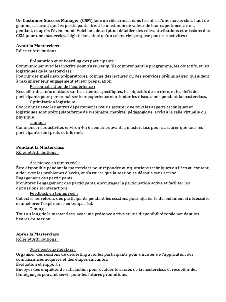 Rôle du CSM dans une Masterclass | PDF