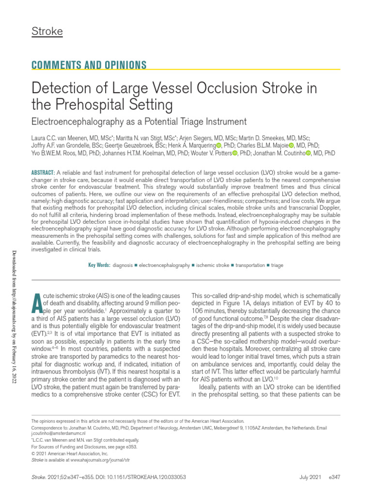 Detection of Large Vessel Occlusion Stroke in The Prehospital Setting ...
