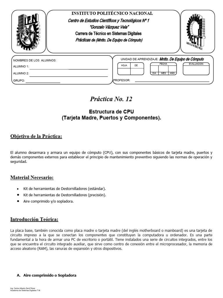 Practica no 12 estructura de cpu pdf clases de computadoras