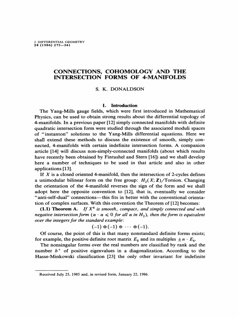 Connections, Cohomology and The Intersection Forms of 4-Manifolds | PDF ...